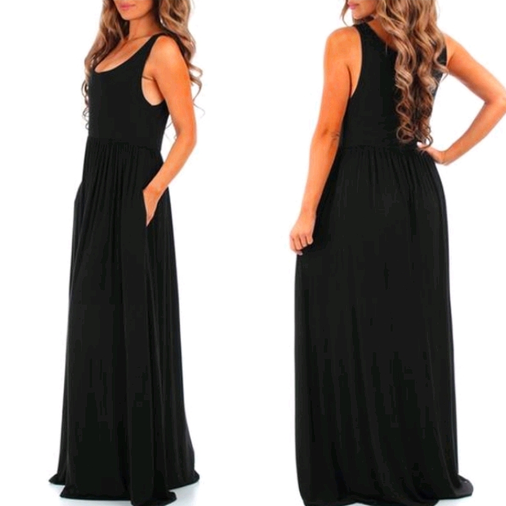 women's black maxi dress with pockets